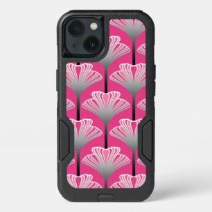 Art Deco Lily, Fuchsia Pink and Silver Gray iPhone 13 Case