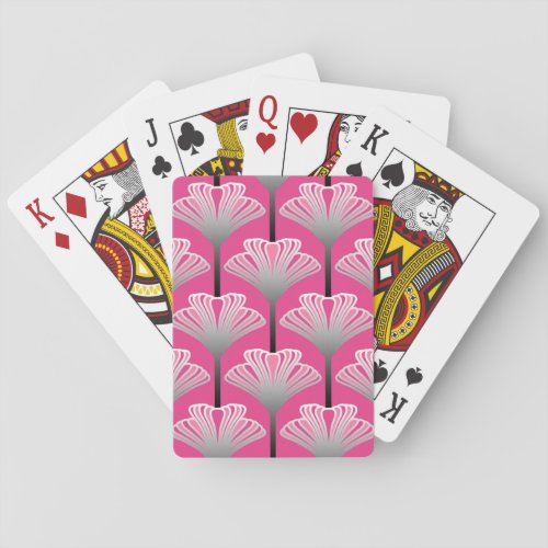 Art Deco Lily Fuchsia Pink and Silver Gray   Poker Cards