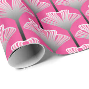 Art Deco Lily, Fuchsia Pink and Silver Gray Wrapping Paper