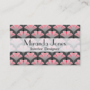Art Deco Lily, Gray / Grey and Coral Pink Business Card