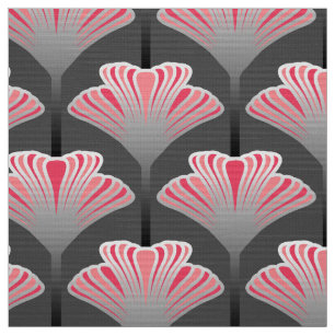 Art Deco Lily, Gray / Grey and Coral Pink Fabric