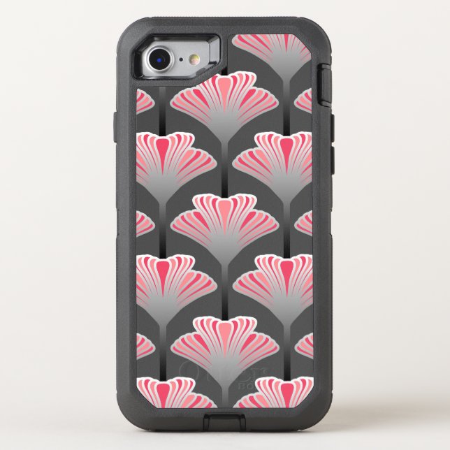 Art Deco Lily, Gray / Grey and Coral Pink Otterbox iPhone Case (Back)