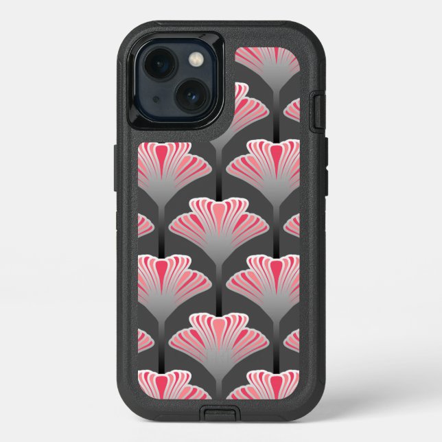 Art Deco Lily, Gray / Grey and Coral Pink Otterbox iPhone Case (Back)