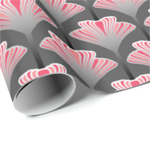 Art Deco Lily, Gray / Grey and Coral Pink Wrapping Paper