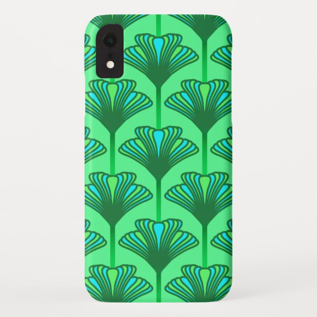 Art Deco Lily, Jade Green and Turquoise Case-Mate iPhone Case (Back)
