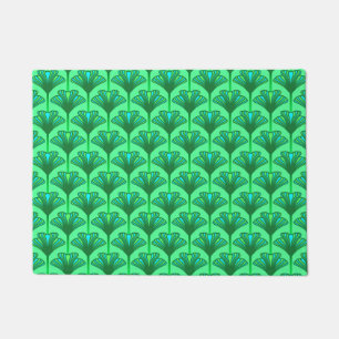 Art Deco Lily, Jade Green and Turquoise Doormat