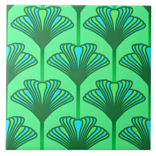 Art Deco Lily, Jade Green and Turquoise Tile (Front)