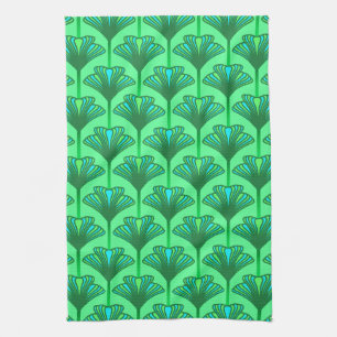 Art Deco Lily, Jade Green and Turquoise Towel