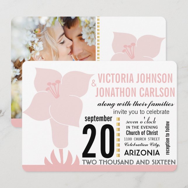 Art Deco Lily Modern Typography Wedding Invite (Front/Back)