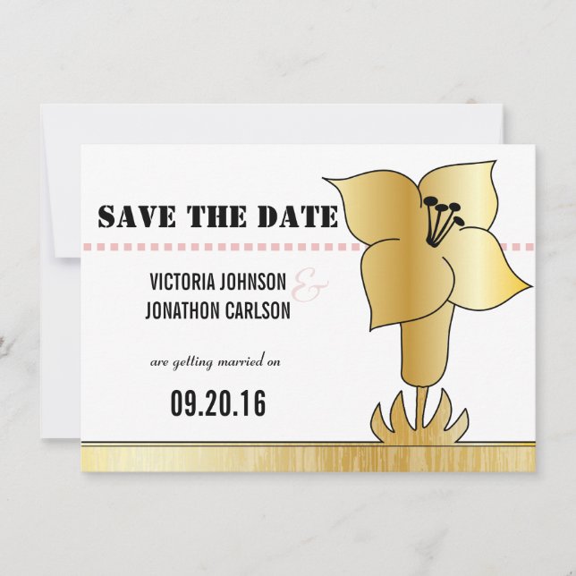Art Deco Lily Modern Typography Wedding Invite (Front)