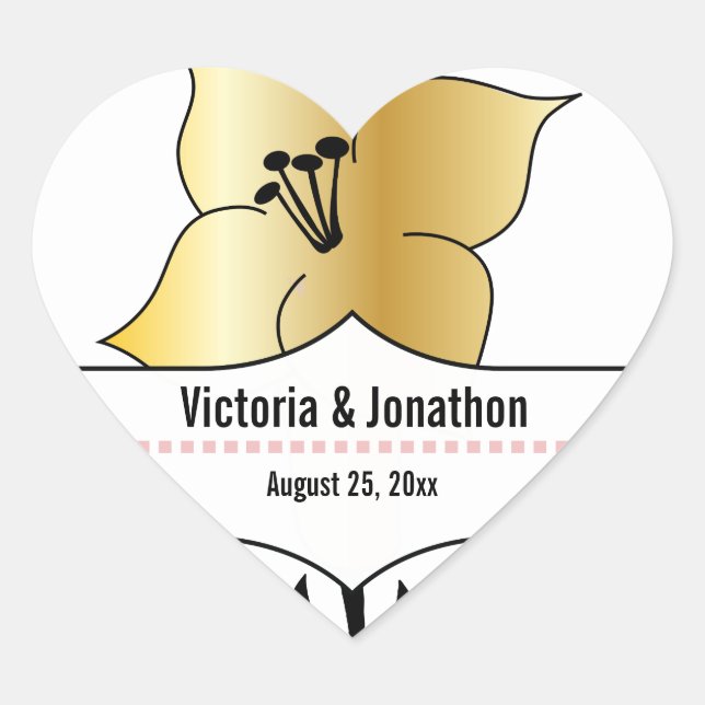 Art Deco Lily Modern Typography Wedding Invite Heart Sticker (Front)