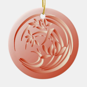 Art Deco Lily pattern - coral orange Ceramic Ornament