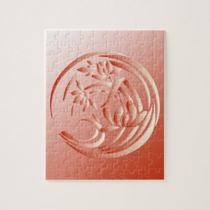 Art Deco Lily pattern - coral orange Jigsaw Puzzle
