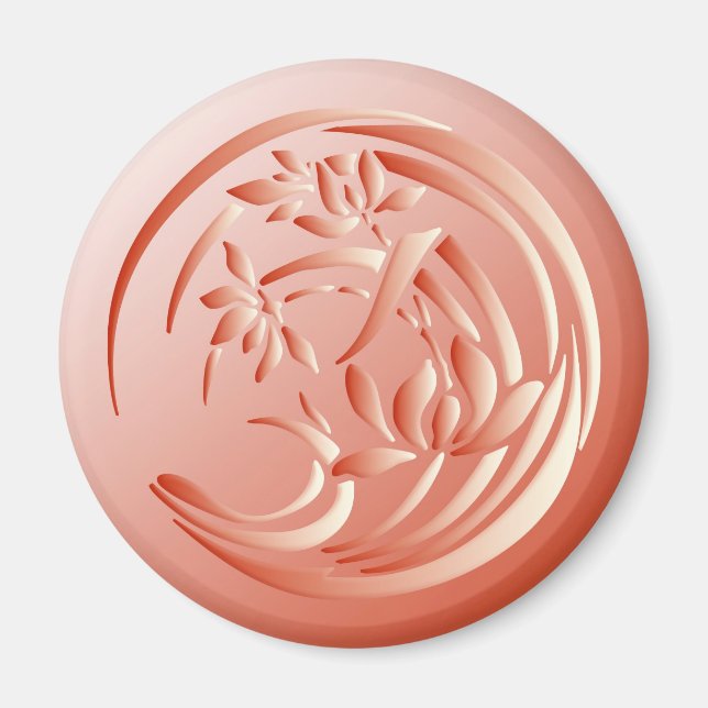 Art Deco Lily pattern - coral orange Magnet (Front)