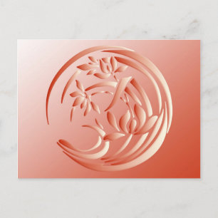 Art Deco Lily pattern - coral orange Postcard