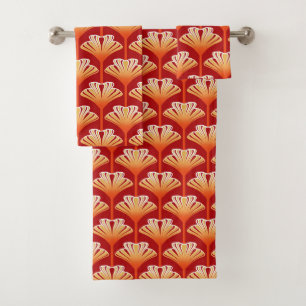 Art Deco Lily, Tangerine Orange and Gold Bath Towel Set