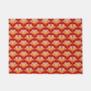 Art Deco Lily, Tangerine Orange and Gold Doormat