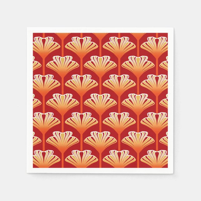 Art Deco Lily, Tangerine Orange and Gold Napkins (Front)