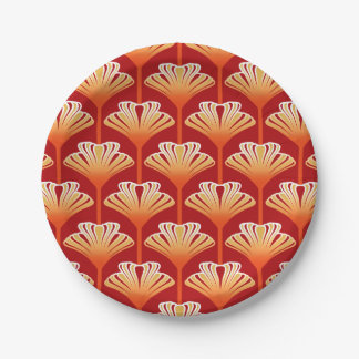 Art Deco Lily, Tangerine Orange and Gold Paper Plates