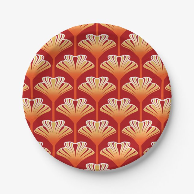 Art Deco Lily, Tangerine Orange and Gold Paper Plates (Front)
