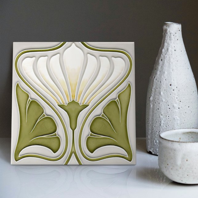 Art Deco Lily Wall Decor Art Nouveau Ceramic Tile (Creator Uploaded)