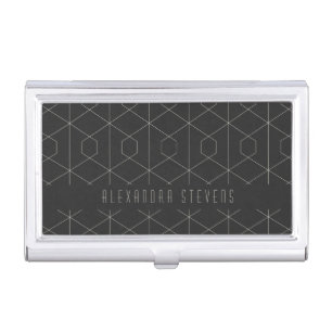 Art Deco Linear Geometry Black White Personalized  Business Card Case