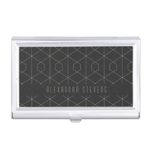Art Deco Linear Geometry Black White Personalized  Business Card Case
