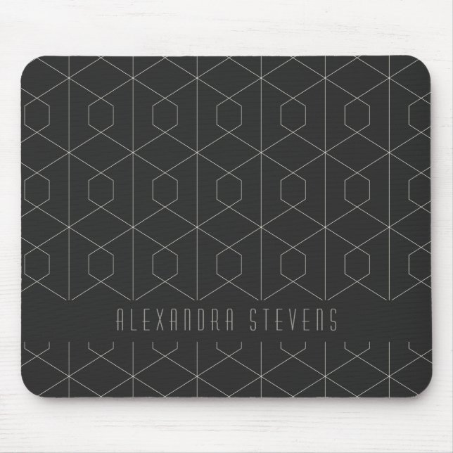 Art Deco Linear Geometry Black White Personalized  Mouse Pad (Front)