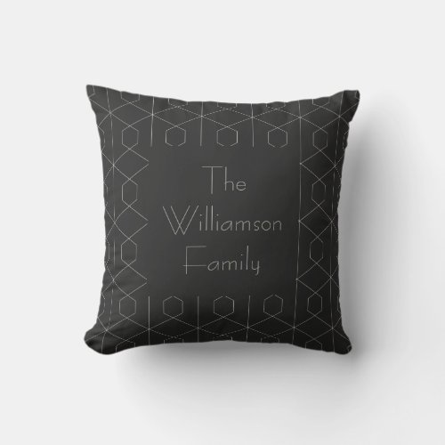 Art Deco Linear Geometry in Black Personalized Throw Pillow