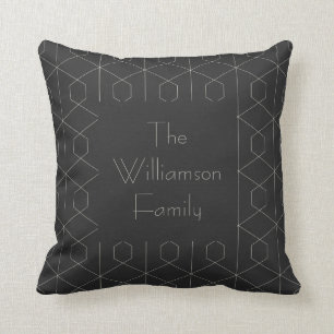 Art Deco Linear Geometry in Black Personalized Throw Pillow