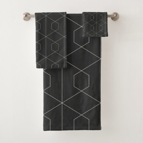 Art Deco Linear Geometry Pattern Black and White  Bath Towel Set