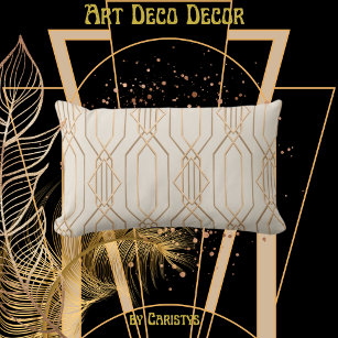 Art Deco Linen & Gold  Lumbar Pillow