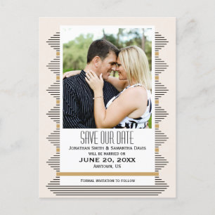 Art Deco Lines, Gold & Black Photo Save The Date Announcement Postcard