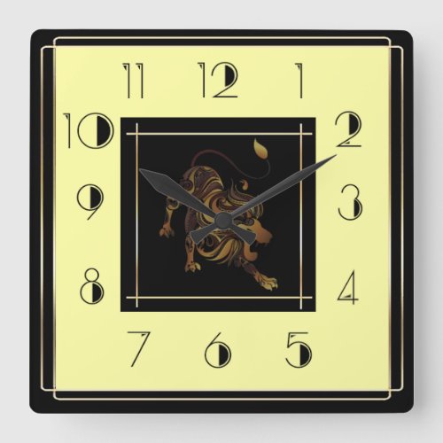 Art Deco lion Square Wall Clock
