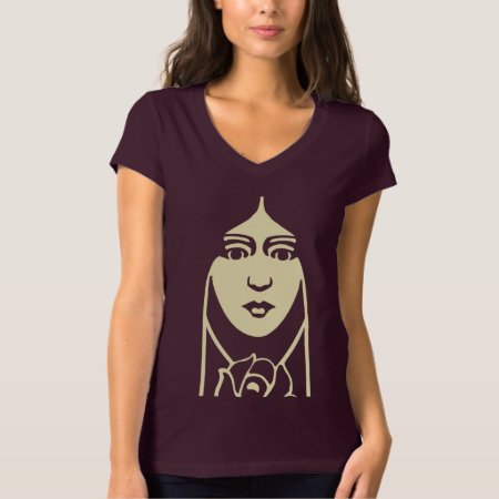Art Deco Long Haired Girl With Rose T-shirt