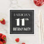 [ Thumbnail: Art Deco Look 11th Birthday Party With Custom Name Napkins ]