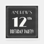 [ Thumbnail: Art Deco Look 12th Birthday Party With Custom Name Napkins ]