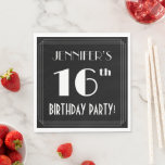 [ Thumbnail: Art Deco Look 16th Birthday Party With Custom Name Napkins ]