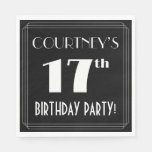 [ Thumbnail: Art Deco Look 17th Birthday Party With Custom Name Napkins ]