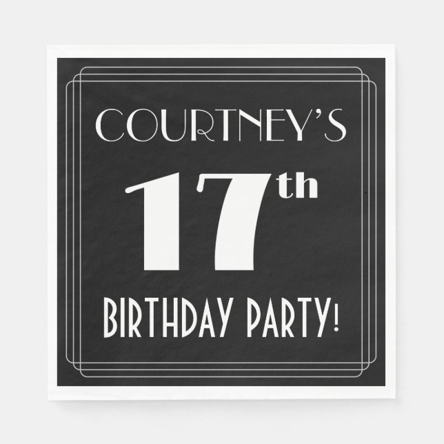 Art Deco Look 17th Birthday Party With Custom Name Napkins (Front)