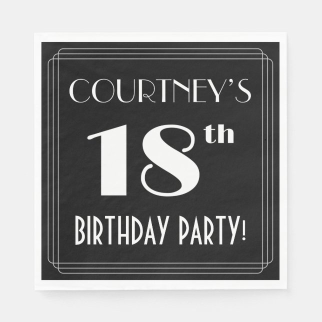 Art Deco Look 18th Birthday Party With Custom Name Napkins (Front)