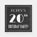 [ Thumbnail: Art Deco Look 20th Birthday Party With Custom Name Napkins ]