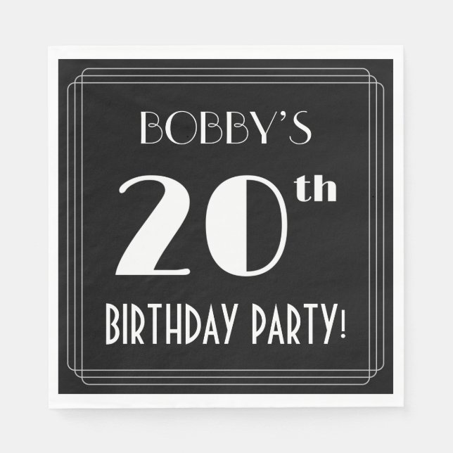 Art Deco Look 20th Birthday Party With Custom Name Napkins (Front)