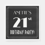 [ Thumbnail: Art Deco Look 21st Birthday Party With Custom Name Napkins ]
