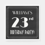 [ Thumbnail: Art Deco Look 23rd Birthday Party With Custom Name Napkins ]