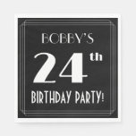 [ Thumbnail: Art Deco Look 24th Birthday Party With Custom Name Napkins ]