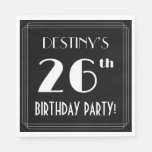 [ Thumbnail: Art Deco Look 26th Birthday Party With Custom Name Napkins ]