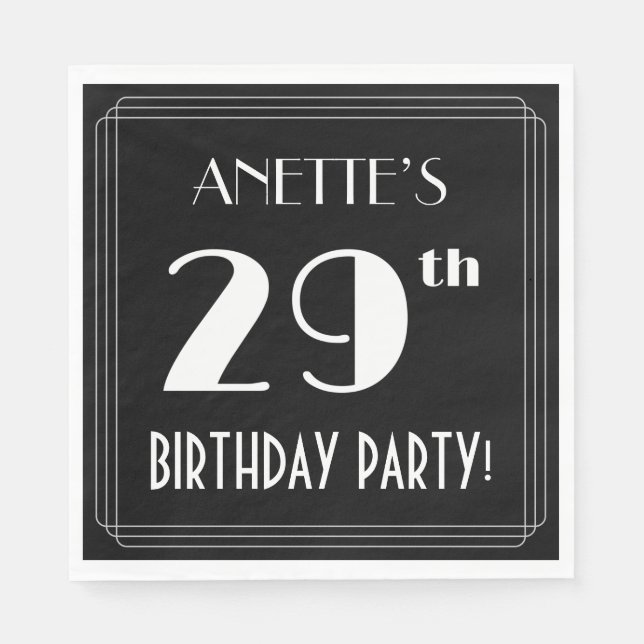 Art Deco Look 29th Birthday Party With Custom Name Napkins (Front)