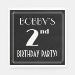 [ Thumbnail: Art Deco Look 2nd Birthday Party With Custom Name Napkins ]