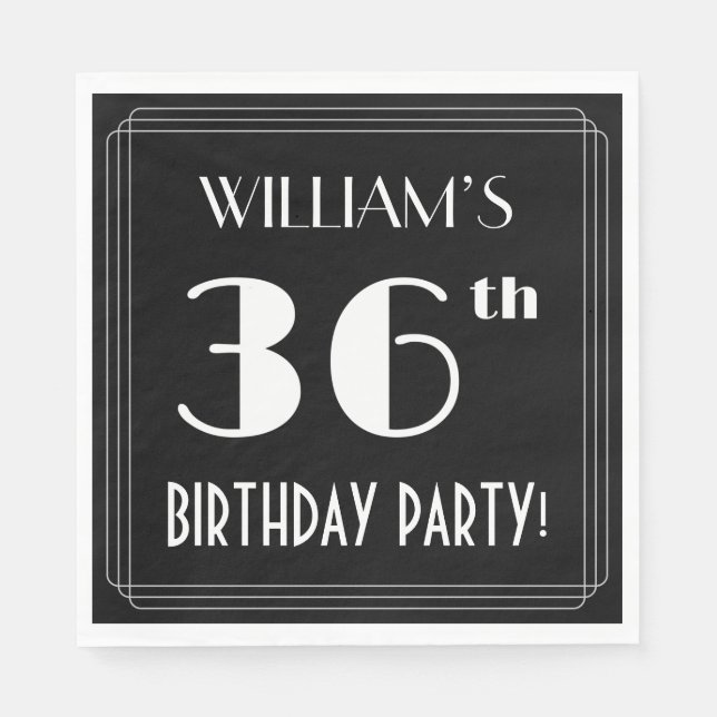 Art Deco Look 36th Birthday Party With Custom Name Napkins (Front)